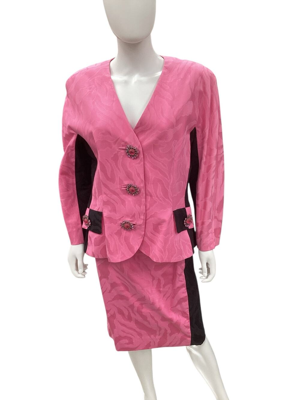 VTG Rickie Freeman For Teri Jon Suit Set Women’s SZ 14 Blazer+Skirt Pink & Black